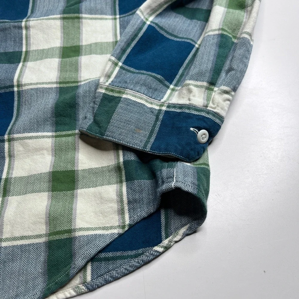 J.‎ Crew Mens XL Flannel Shirt Blue Green Herringbone Plaid Sportsmans Outfitter